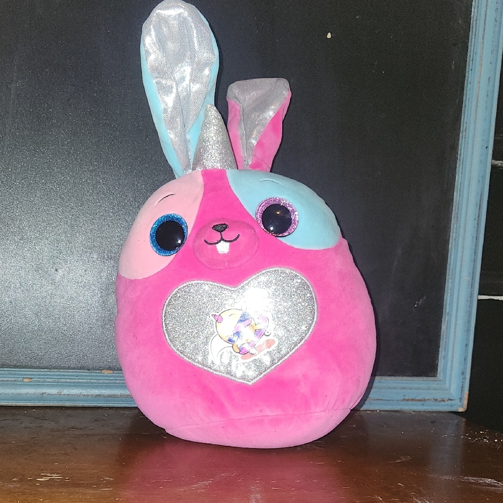 Pink & Light Blue Plush Bunny Unicorn with Sparkle Heart